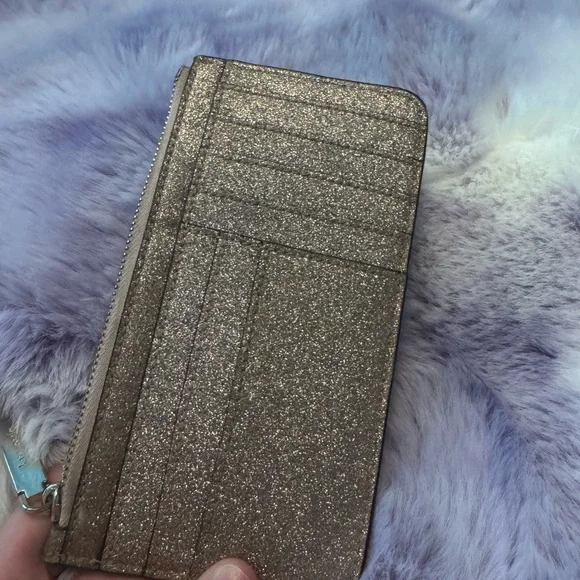 Kate Spade Glimmer Large Slim Card Wallet Signature canvas Metallic - Picture 3 of 6